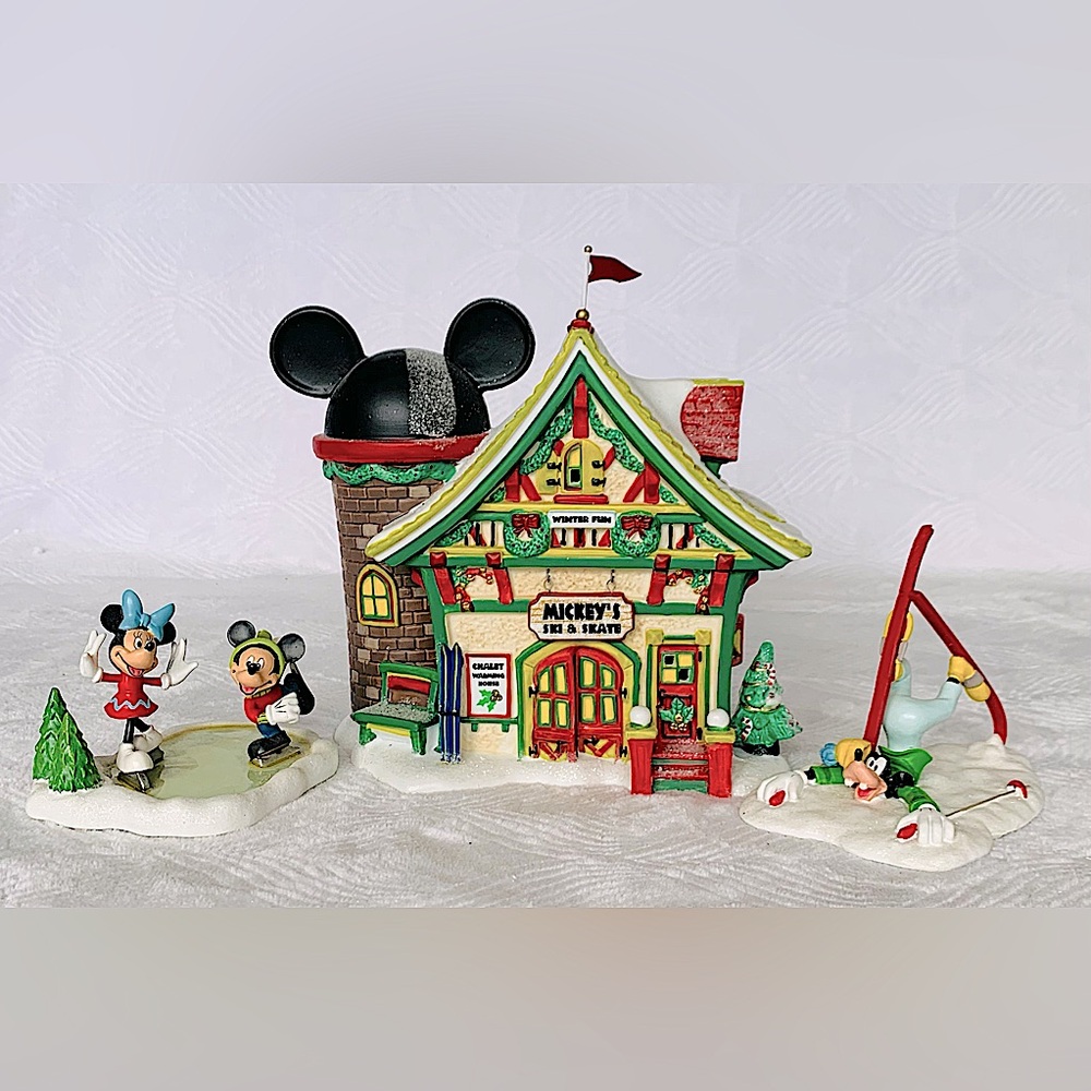 Department 56 Disney Mickey’s Ski and Skate AND Two Accessories